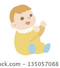 Illustration of a smiling baby facing right with arms outstretched 135057088