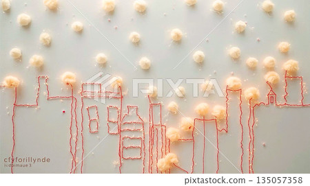 蓬鬆的羊毛城與雪 135057358