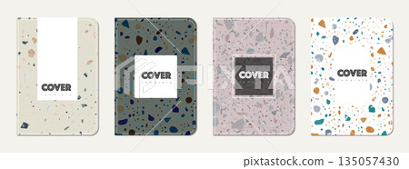 Notebook cover design. Terrazzo abstract background made of natural stones, granite, quartz and marble. Venetian terrazzo texture notebook cover template. Notebook cover design. Terrazzo abstract background made of natural stones, granite, quartz and marble. Venetian terrazzo texture notebook cover template. 135057430