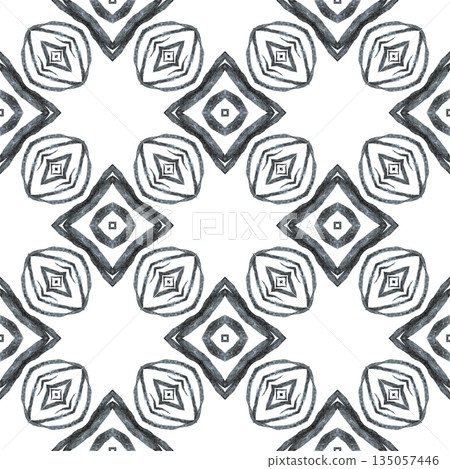 Textile ready good-looking print, swimwear fabric, wallpaper, wrapping. Black and white dazzling boho chic summer design. Watercolor medallion seamless border. Medallion seamless pattern. Textile ready good-looking print, swimwear fabric, wallpaper, wrapping. Black and white dazzling boho chic summer design. Watercolor medallion seamless border. Medallion seamless pattern. 135057446
