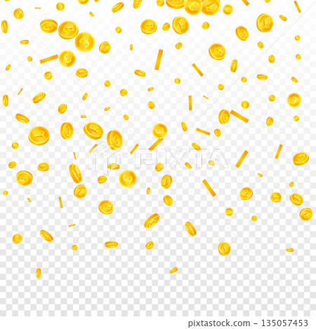 British pound coins falling. Scattered gold GBP coins. United Kingdom money. Great business success concept. Square vector illustration. British pound coins falling. Scattered gold GBP coins. United Kingdom money. Great business success concept. Square vector illustration. 135057453