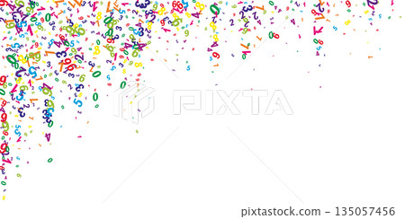 Falling colorful numbers. Math study concept with flying digits. Back to school mathematics banner on white background. Falling numbers vector illustration. Falling colorful numbers. Math study concept with flying digits. Back to school mathematics banner on white background. Falling numbers vector illustration. 135057456