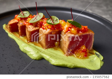 tuna, avocado, dish 135057562