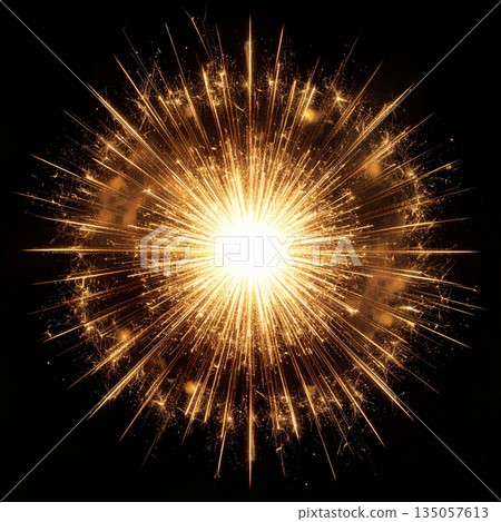 Golden Burst of Energy on Dark Background with Radial Light Streaks Effect 135057613