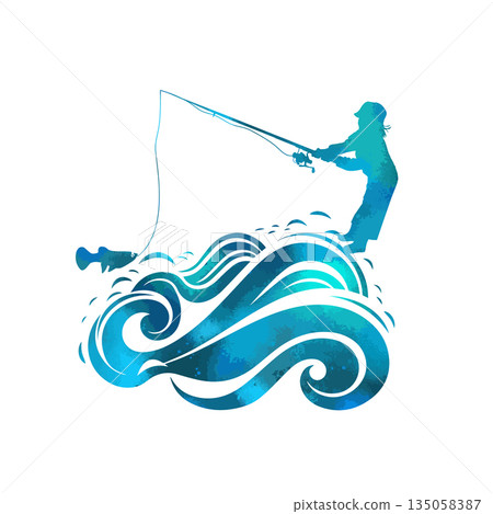 Silhouette of a child catching blue fish. Fishing in the sea or on a river. Stock vector illustration. hand drawn. Not AI. Silhouette of a child catching blue fish. Fishing in the sea or on a river. Stock vector illustration. hand drawn. Not AI. 135058387