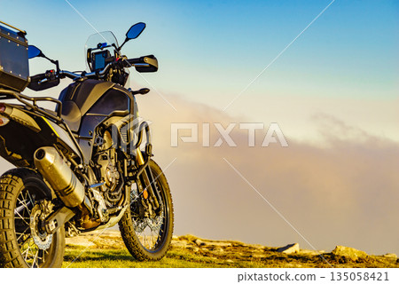 Motorcycle on mountain top 135058421