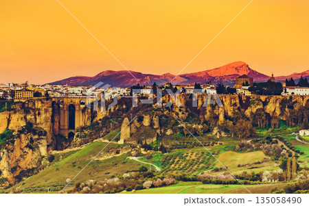 Ronda town and valley, Andalusia, Spain. 135058490