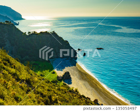 Spanish coast landscape, cliffs in Andalusia. 135058497