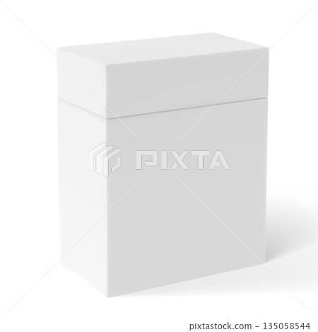 Gift cardboard box with closed lid, realistic 3D tall white container for present parcel, delivery package vector mockup Gift cardboard box with closed lid, realistic 3D tall white container for present parcel, delivery package vector mockup 135058544
