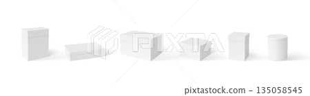 Gift cardboard box with closed lid, realistic 3D white container for present, delivery package vector mockup collection 135058545