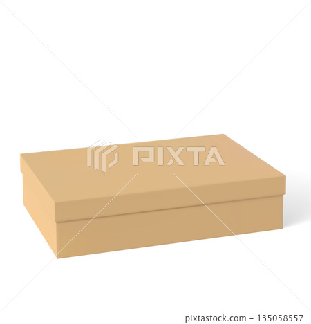 Gift cardboard box with close lid, 3D realistic brown carton box for present parcel, product delivery case vector mockup 135058557