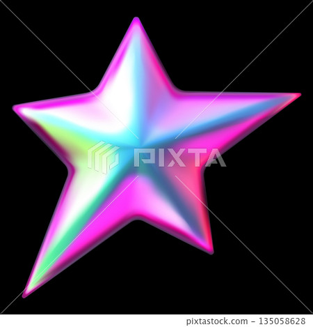 Holographic star realistic 3D vector, pink blue gradient space galaxy emoji, sparkle, asymmetrical five-pointed star Holographic star realistic 3D vector, pink blue gradient space galaxy emoji, sparkle, asymmetrical five-pointed star 135058628