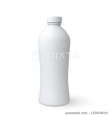 3D vector mockup of yogurt, juice or milk dairy drink products package, realistic white plastic bottle with screw-on lid 135058634