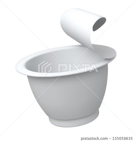 3D plastic yogurt container with an open foil lid, blank mockup. Realistic container. 135058635