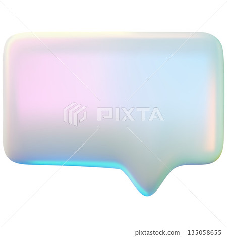Glass holographic empty speech bubble 3D vector icon, realistic roundish rectangle text bubble volume form chat message 135058655