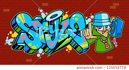 Cool Urban Abstract Graffiti Style Font Lettering And Hip Hop Character Vector Illustration Template 135058758