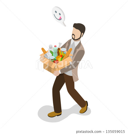 3D Isometric Flat  Illustration of Happy Shoppers. Item 2 135059015