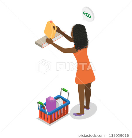 3D Isometric Flat Illustration of Happy Shoppers. Item 1 3D Isometric Flat Illustration of Happy Shoppers. Item 1 135059016