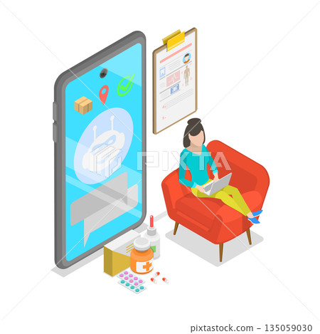 3D Isometric Flat  Illustration of Medical Services. Item 3 135059030