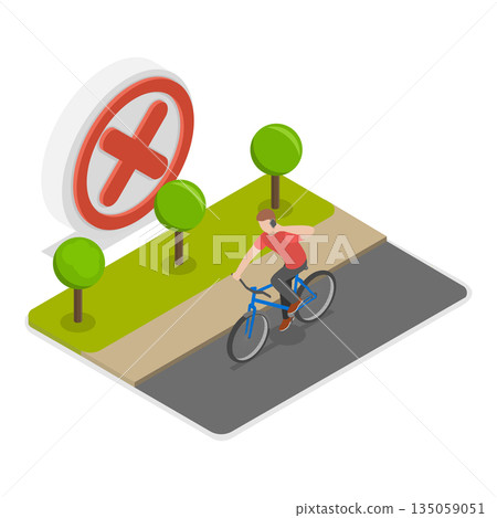 3D Isometric Flat Illustration of Safe Bicycle Riding Rules. Item 1 3D Isometric Flat Illustration of Safe Bicycle Riding Rules. Item 1 135059051