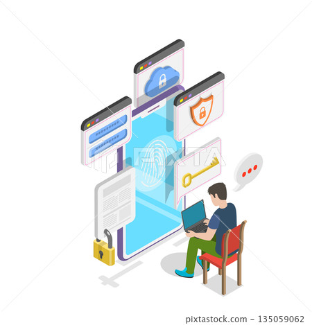 3D Isometric Flat  Illustration of Web Security. Item 2 135059062