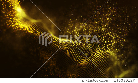 Luxury abstract golden particle waves with elegant glow and depth. Digital shimmering background with premium feel and smooth flowing structure. Luxury abstract golden particle waves with elegant glow and depth. Digital shimmering background with premium feel and smooth flowing structure. 135059157