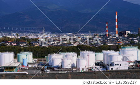 Storage tanks and industrial landscape in Fuji City Storage tanks and industrial landscape in Fuji City 135059217