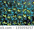 Illustration of a flowery meadow in yellow, blue and green. 135059257