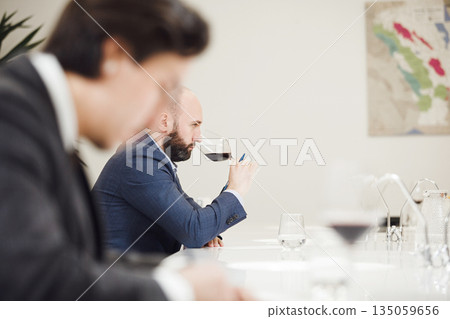 Sommelier Tasting Contest. Wine School Professional Development for Wine Experts. 135059656