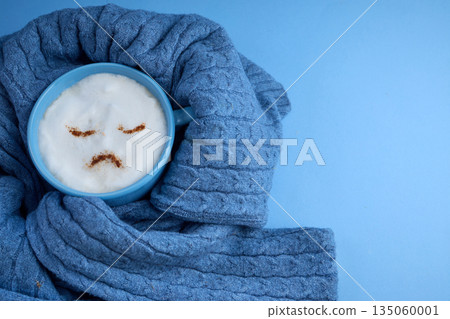 Blue monday coffee with sad face art and cozy sweater 135060001