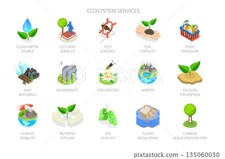 3D Isometric Flat  Illustration of Ecosystem Services , Labeled Educational Provisioning 135060030