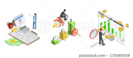 3D Isometric Flat Illustration of Data Analisis and Statistics, Corporate Profit 3D Isometric Flat Illustration of Data Analisis and Statistics, Corporate Profit 135060039
