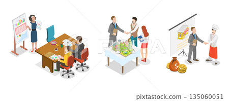 3D Isometric Flat Illustration of Real Estate Brokerage Firm, Leasing Services 3D Isometric Flat Illustration of Real Estate Brokerage Firm, Leasing Services 135060051