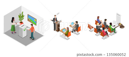 3D Isometric Flat  Illustration of Politician Making Speech, City Council 135060052