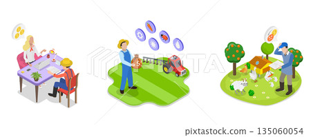 3D Isometric Flat Illustration of Agricultural Loan, Business Financing Program 3D Isometric Flat Illustration of Agricultural Loan, Business Financing Program 135060054
