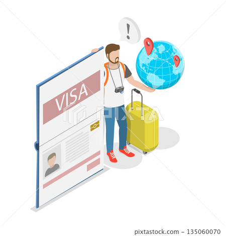 3D Isometric Flat Illustration of Visa Sticker in Passport, Traveling Abroad 3D Isometric Flat Illustration of Visa Sticker in Passport, Traveling Abroad 135060070