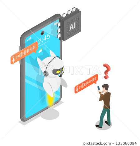 3D Isometric Flat Illustration of Chatbot Assistant, Customer Support Solutions 3D Isometric Flat Illustration of Chatbot Assistant, Customer Support Solutions 135060084