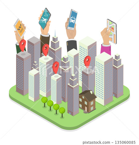 3D Isometric Flat Illustration of Smart City Transportation, Technology IOT 3D Isometric Flat Illustration of Smart City Transportation, Technology IOT 135060085