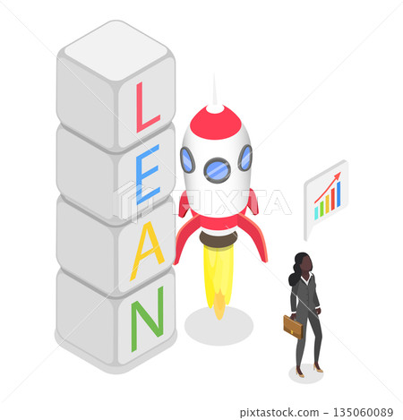 3D Isometric Flat  Illustration of LEAN Concept , Successful Startup Methodology 135060089