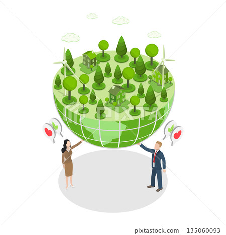 3D Isometric Flat  Illustration of Ecology and Environmental Protection, Promoting Environmental Awareness And Mother Earth Care 135060093