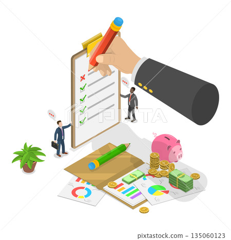 3D Isometric Flat  Illustration of Company Audit, Quality Assurance Concept 135060123