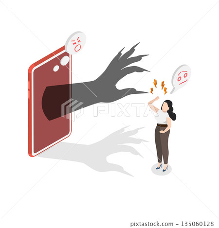 3D Isometric Flat  Illustration of Victim Of Cyberbullying , Online Harassment Problem 135060128