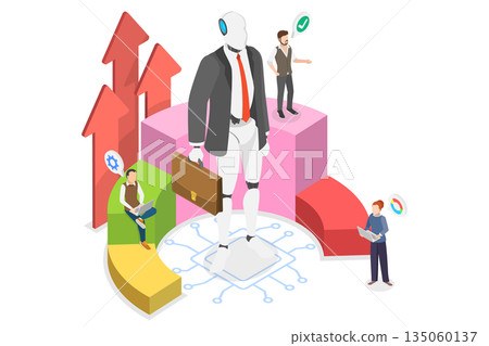 3D Isometric Flat Illustration of AI in Business, Robot Assistant 3D Isometric Flat Illustration of AI in Business, Robot Assistant 135060137