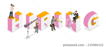 3D Isometric Flat Illustration of AI HR, Robot Recruiters Scouting Talent For Job Opportunities 3D Isometric Flat Illustration of AI HR, Robot Recruiters Scouting Talent For Job Opportunities 135060152