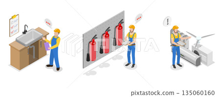 3D Isometric Flat  Illustration of Safety Regulations and Health Inspection, Utilities Inspection 135060160