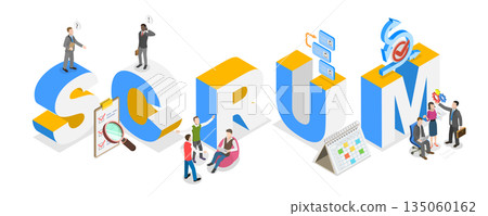3D Isometric Flat Illustration of Scrum Framework, Enhancing Team Efficiency 3D Isometric Flat Illustration of Scrum Framework, Enhancing Team Efficiency 135060162