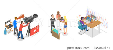3D Isometric Flat Illustration of Multimedia Content Production, Photo and Video Editing Software 3D Isometric Flat Illustration of Multimedia Content Production, Photo and Video Editing Software 135060167
