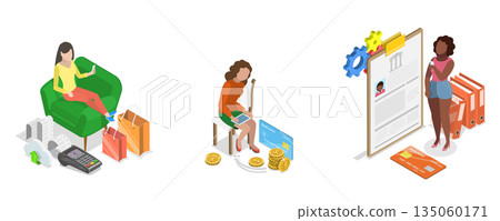 3D Isometric Flat Illustration of Contactless Payment, Concept of Retail Software 3D Isometric Flat Illustration of Contactless Payment, Concept of Retail Software 135060171