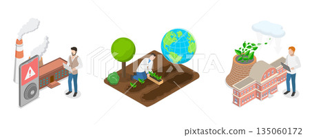 3D Isometric Flat Illustration of Air Quality Awareness, Environment Protection Measures 3D Isometric Flat Illustration of Air Quality Awareness, Environment Protection Measures 135060172