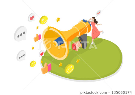 3D Isometric Flat Illustration of Public Relation, Marketing Strategy 3D Isometric Flat Illustration of Public Relation, Marketing Strategy 135060174